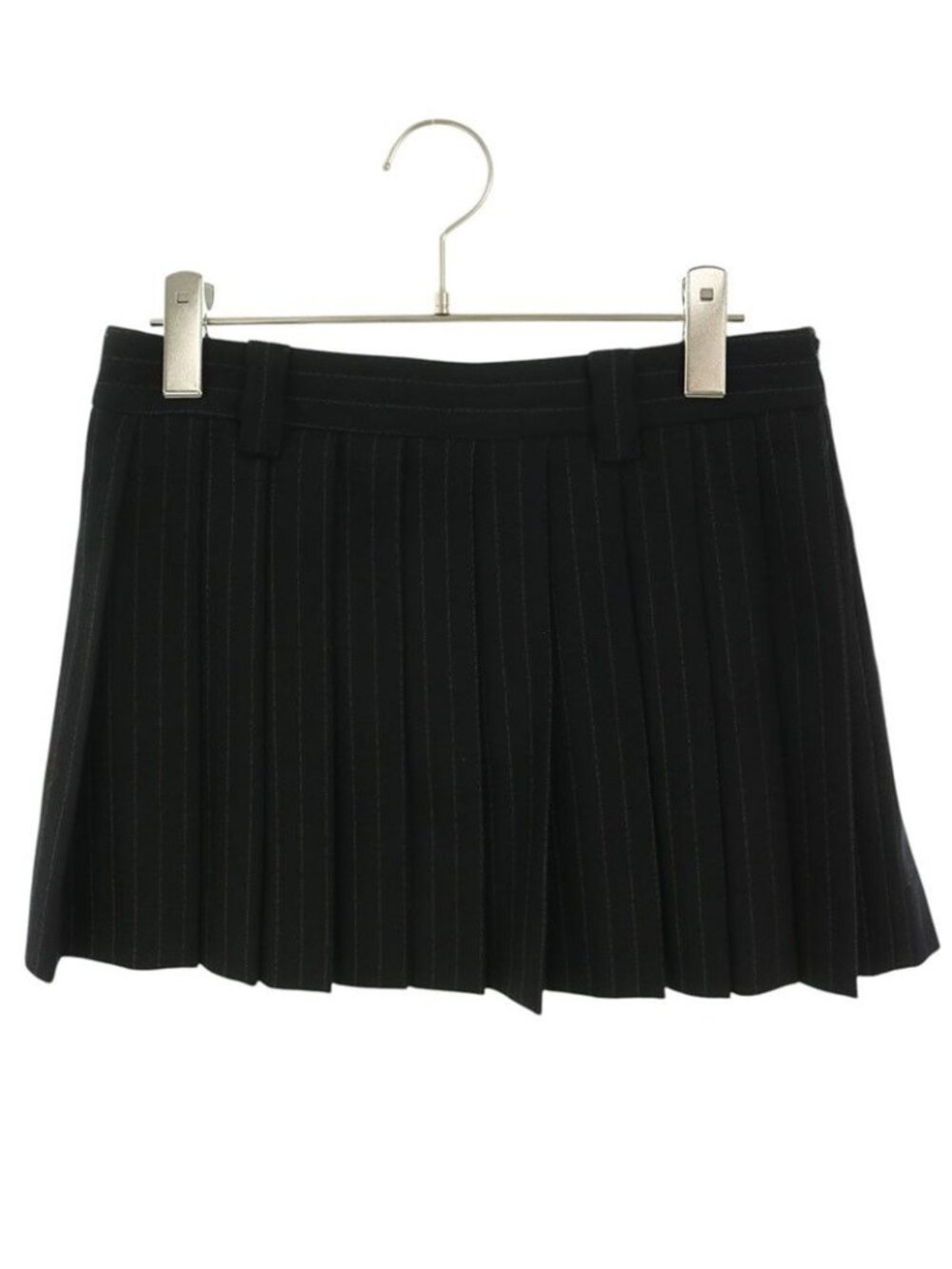 Miu Miu Waistlogo Striped Wool Pleatsmini Skirt 36